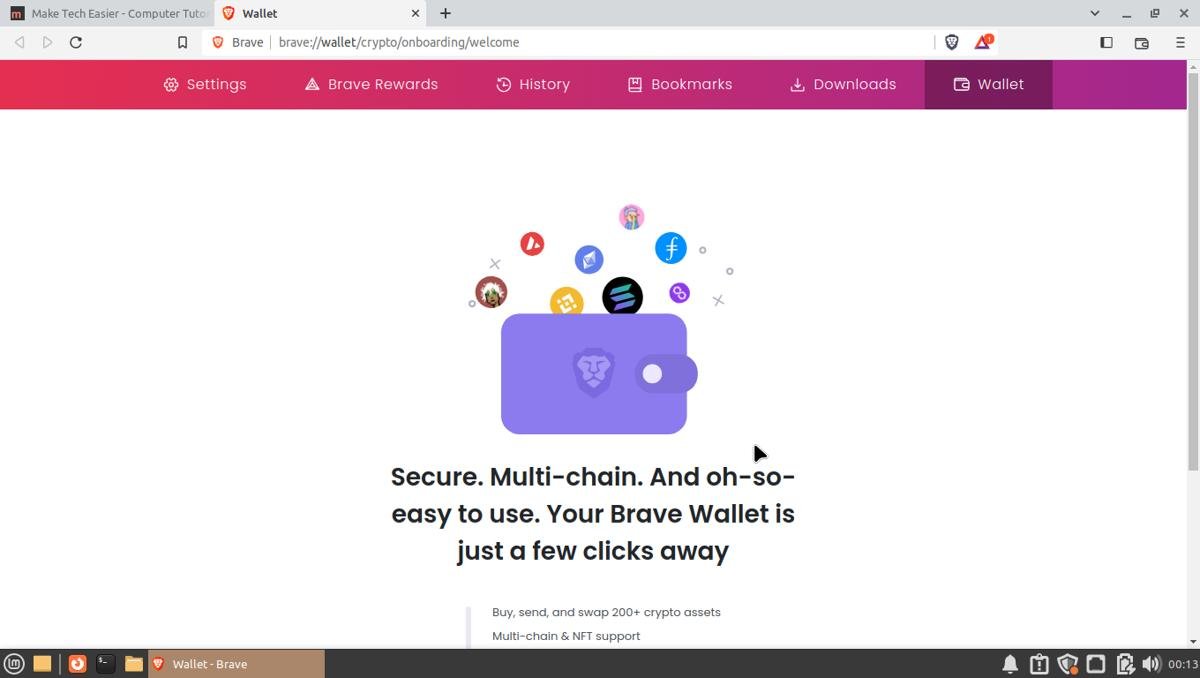 Снимок экрана Brave Wallet Веб-браузеры Linux