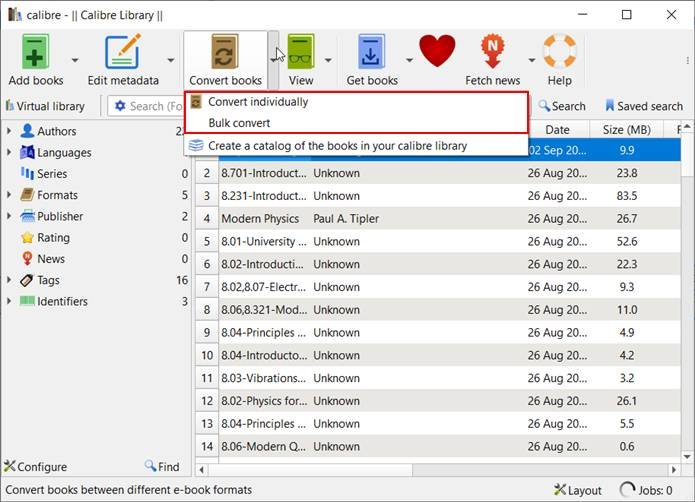 Калибр конвертировать книги