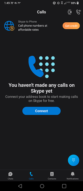 Совершение первого звонка в бесплатном приложении для звонков Skype.