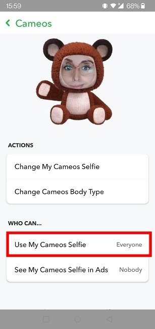 Cameo Selfie Snapchat Конфиденциальность