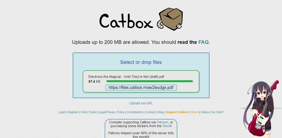 Снимок экрана Catbox, загруженный в Catbox Moe