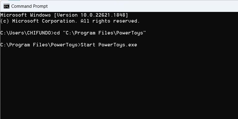 Запуск PowerToys из командной строки в Windows.