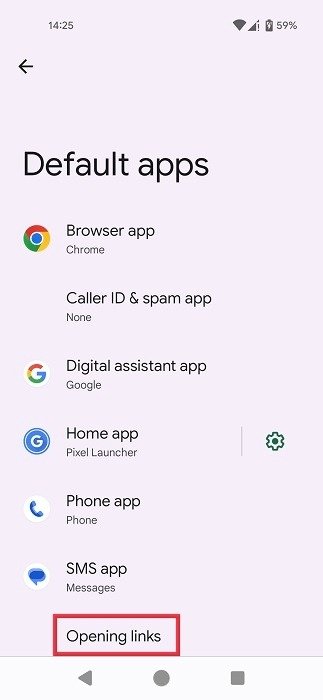 Нажав на опцию «Открытие ссылок» в разделе «Приложения по умолчанию».