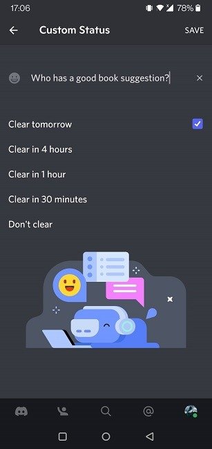 Изменить статус Discord Mobile Установить пользовательский статус