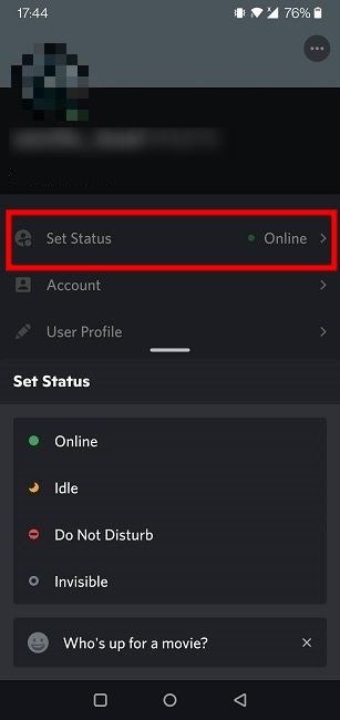 Изменить статус Discord Status Mobile Set