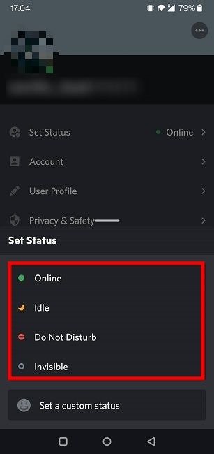 Изменить параметры статуса Discord Status для мобильных устройств