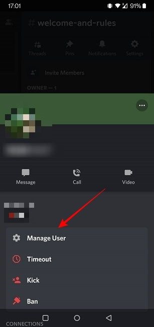 Изменить имя пользователя Discord Mobile Manage User