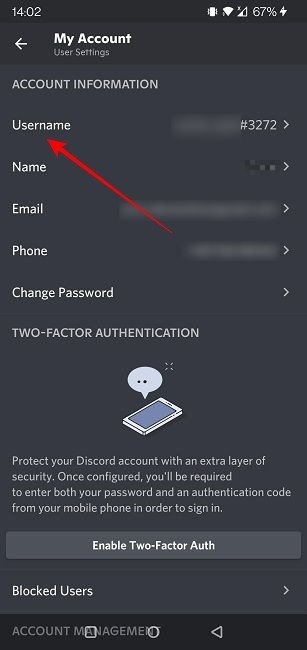 Изменить имя пользователя Discord Mobile Новое имя пользователя