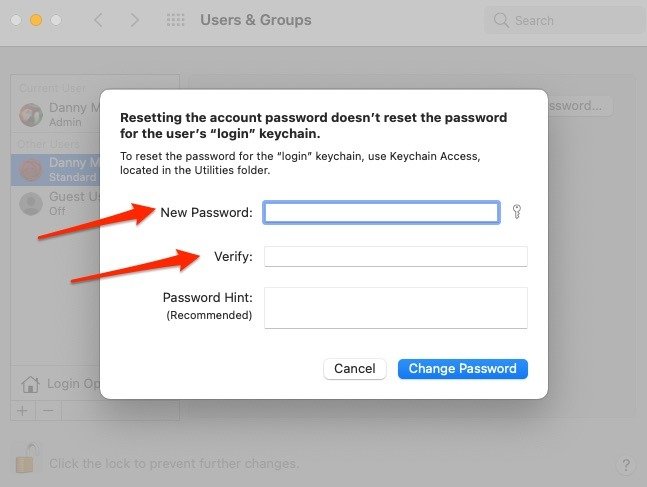 Изменить пароль Mac Другой администратор