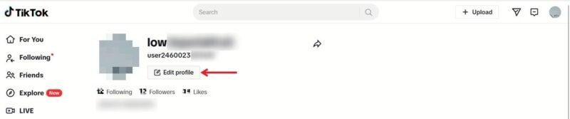 Нажмите кнопку «Редактировать профиль» в профиле TikTok на ПК.