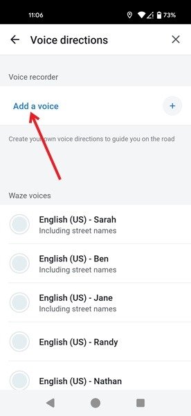 Нажмите на опцию «Добавить голос» в приложении Waze.