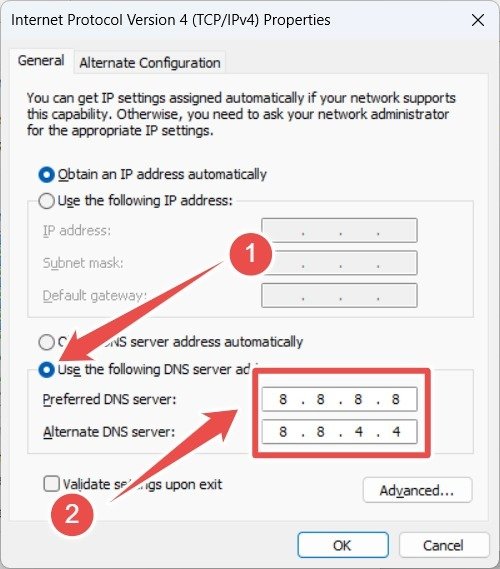 Изменение DNS для протокола Ipv4 в Windows.