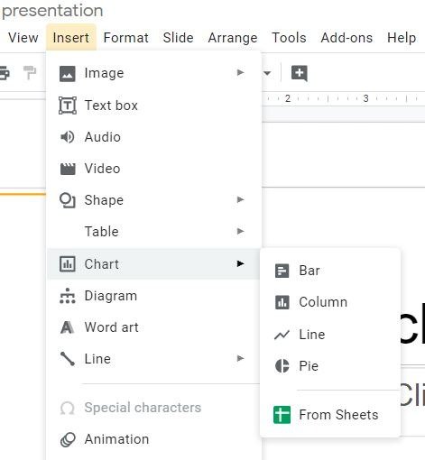Диаграмма Вставить диаграмму в слайды Google