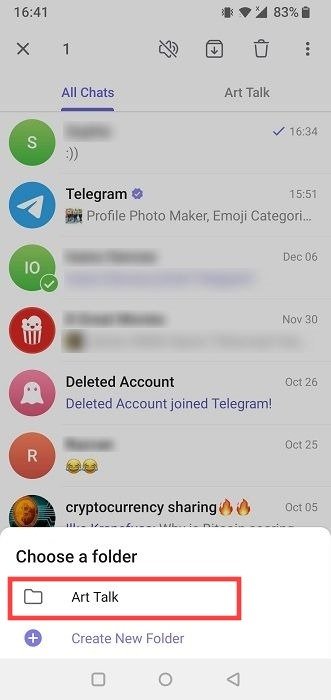 Выбор места для чата в Telegram для мобильных устройств.