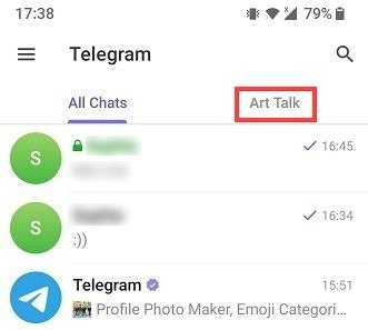 Переключитесь в режим просмотра папки «Чат» в приложении Telegram.