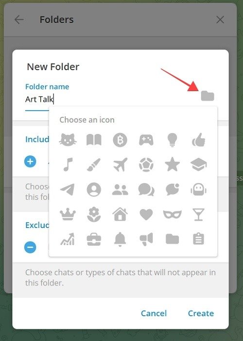 Выбор уникального значка для папки в Telegram для рабочего стола.