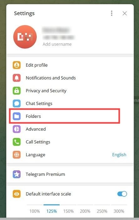 Опция «Папки» в Telegram для ПК.
