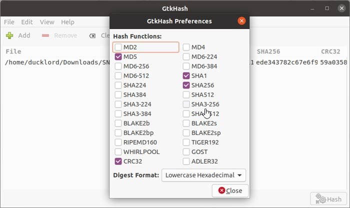 Проверка хэшей с помощью хеш-функций Gtkhash