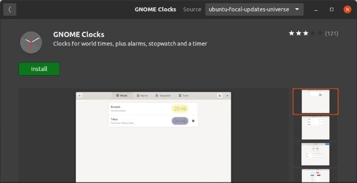 Проверьте время с помощью установки программного обеспечения Gnome Clocks
