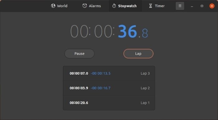 Проверьте время с помощью секундомера Gnome Clocks