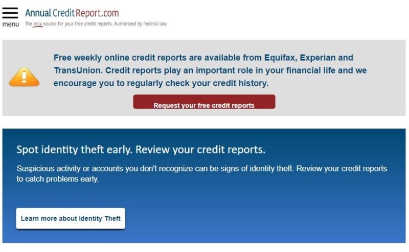 На главной странице AnnualCreditReport рассказывается о краже личных данных