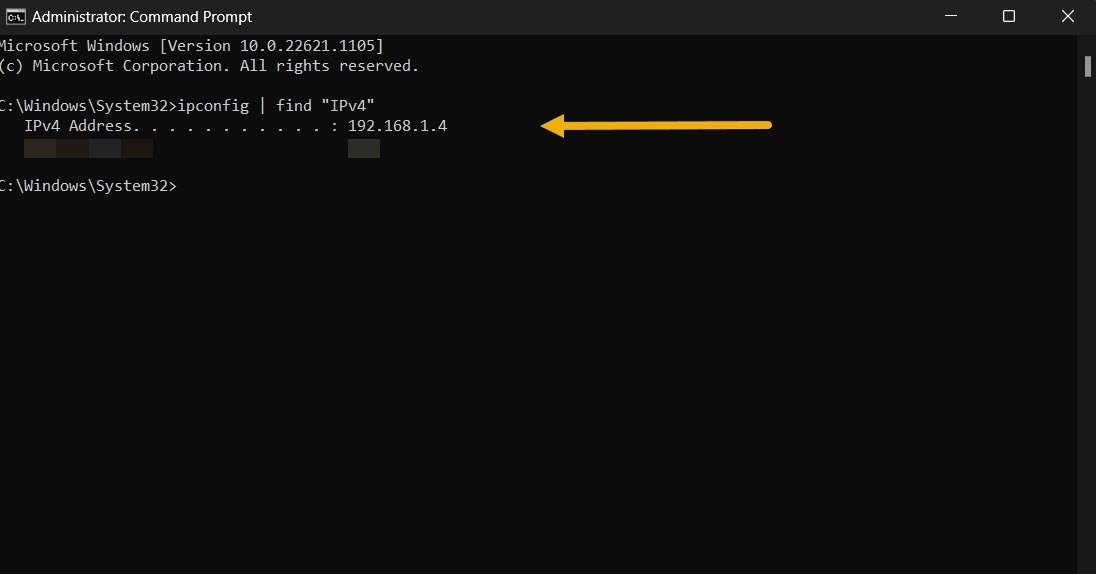 Просмотр IPv4 в командной строке.