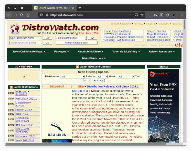 Выберите дистрибутив Linux Distrowatch