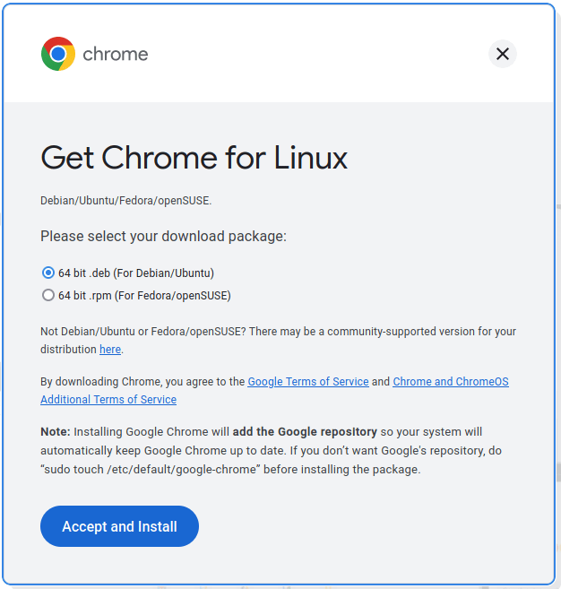 Chrome принимает Условия использования