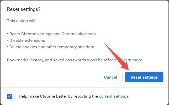 Сброс настроек в браузере Chrome.