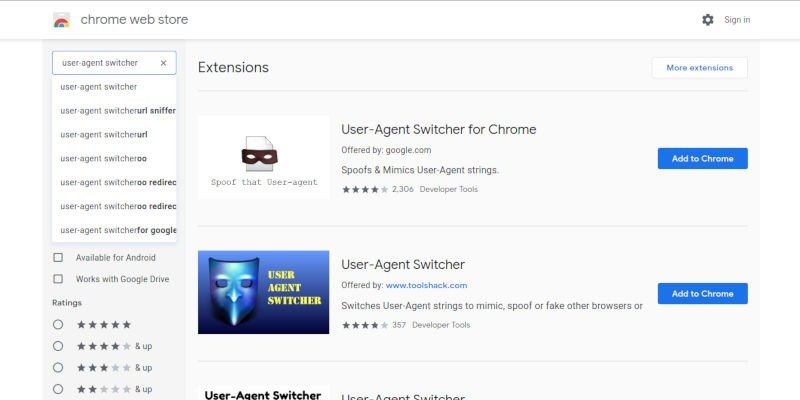 Переключатель пользовательского агента для Chrome