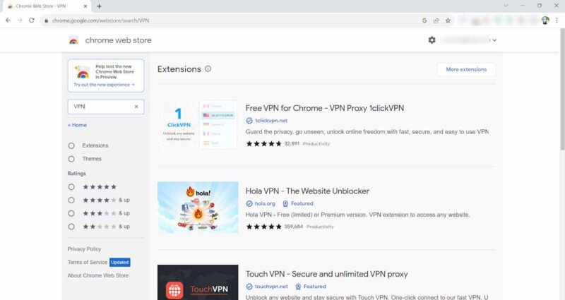 Варианты расширений VPN доступны в Интернет-магазине Chrome.