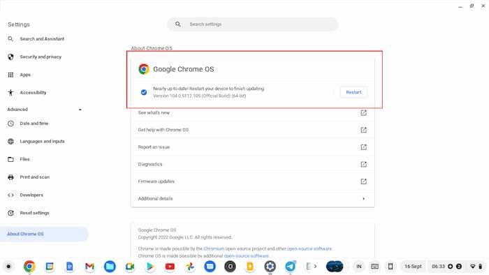 Перезагрузка Chromeos