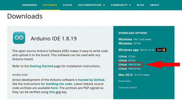 Домашняя страница Chromium Arduino со стрелкой