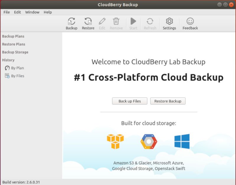 Главный экран CloudBerry Backup