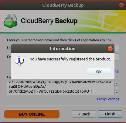 CloudBerry Backup: успешная регистрация