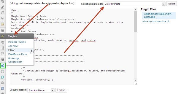 Перейдите в редактор плагинов и выберите плагин Color My Posts.