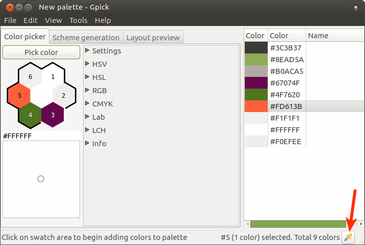 выбор цвета-Linux-gpick