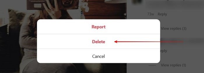 Комментарии Instagram Desktop Удалить