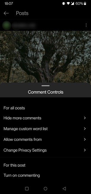 Комментарии Instagram Mobile Controls