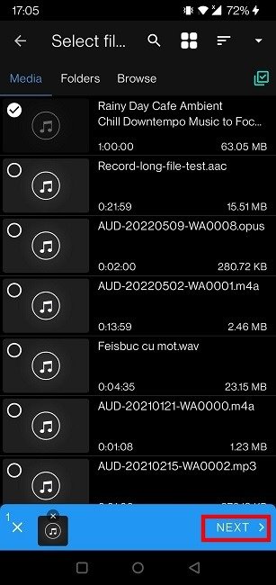 Сжатие больших файлов Android Audio Cutter Выберите файл