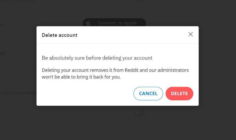 Подтвердите удаление учетной записи Reddit