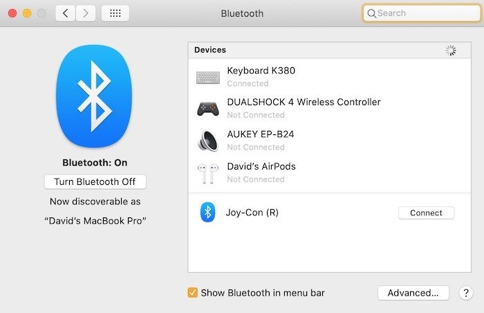 Подключите Joycons к настройкам Bluetooth Mac