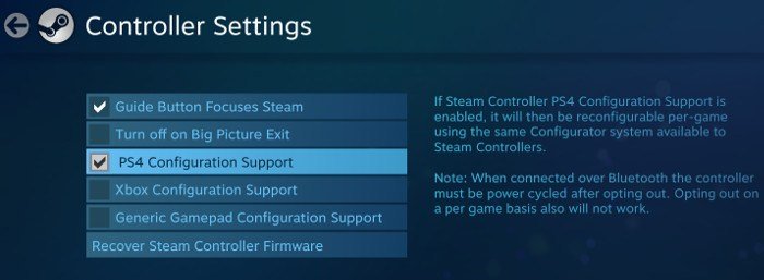 подключение-ps4-контроллера к ПК-Steam-config