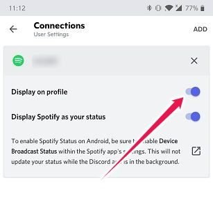 Подключите Spotify к Discord Android Display в профиле