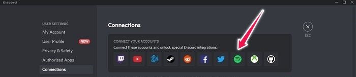 Подключите Spotify к Discord Desktop. Добавьте новое соединение.