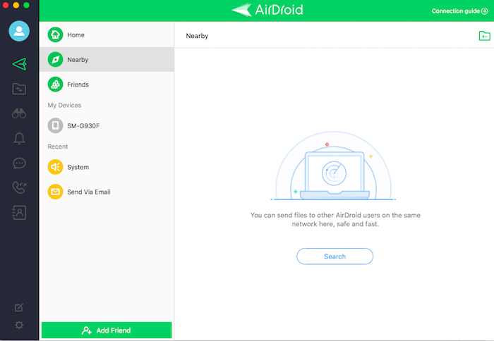 В левом меню AirDroid выберите «Рядом».