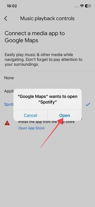 Откройте Spotify по запросу Google Maps в Google Maps для iOS.