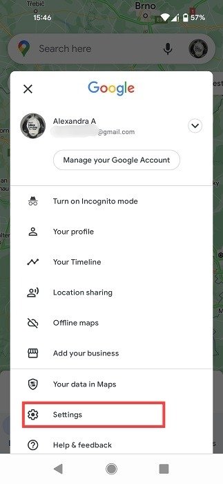 Доступ к настройкам в Картах Google для Android.