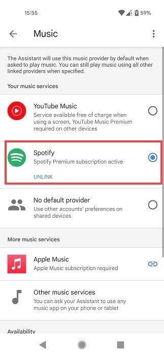 Spotify как музыкальный сервис по умолчанию в Картах Google для Android.