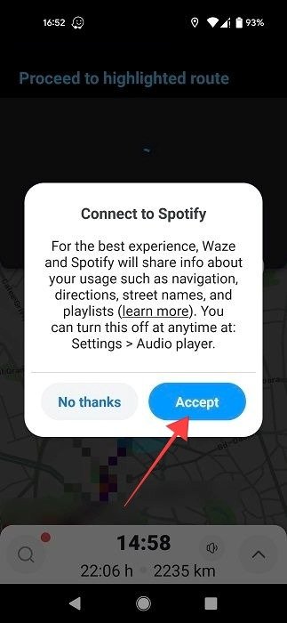 Запрос на подключение Waze к Spotify.